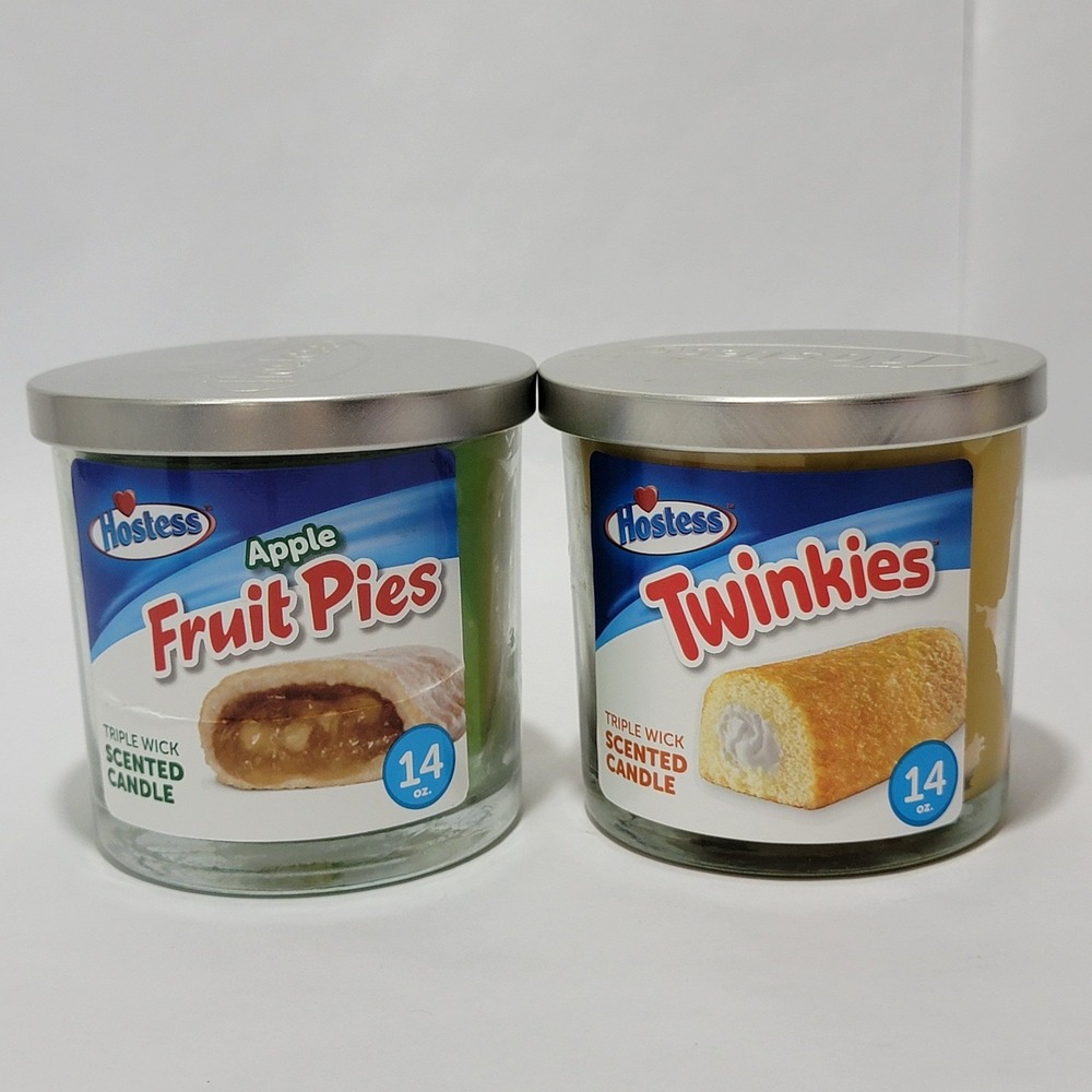 Hostess Scented Candle Set Apple Fruit Pie & Twinkies Triple Wick 14oz Jars 2pk